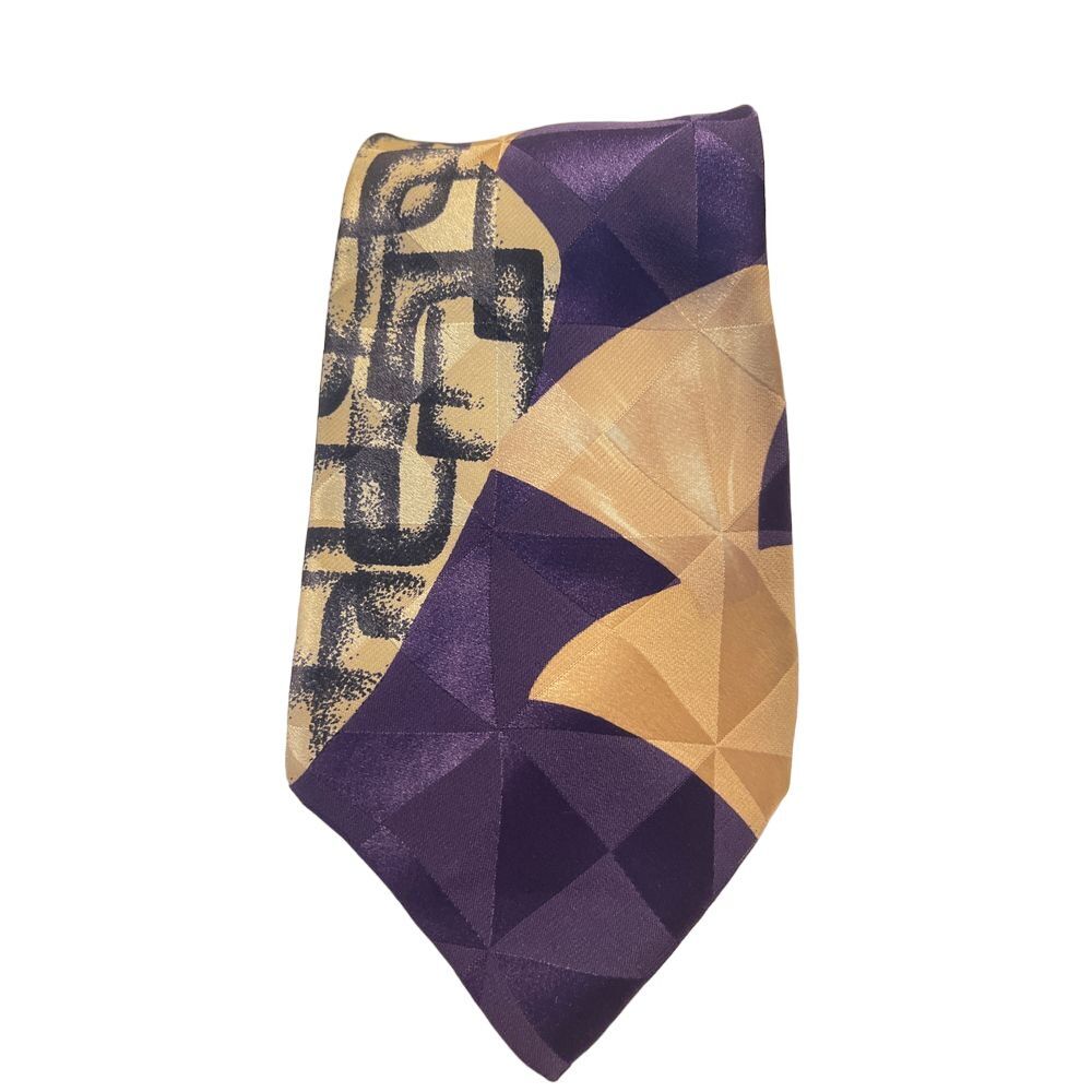 Carlo Palazzi Studio Geometric Abstract Art Silk Tie Purple Gold‎ Black Z-29